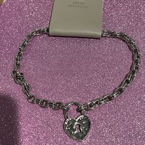 Urban Outfitters Silver Heart Lock Chain Necklace